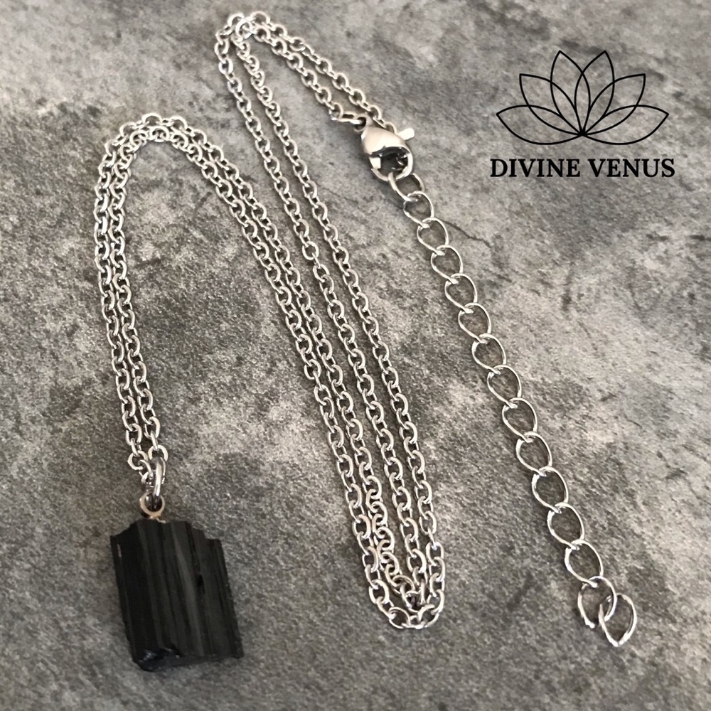 Black Tourmaline Stainless Steel Necklace - Picture 4 of 8